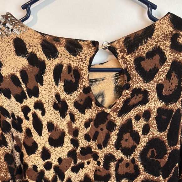 INC International Concepts Leopard Print Blouse with Embellished Neckline - Picture 7 of 7
